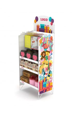 Company Display combi with shelves and hooks, foldable, graphics according to customer requirements